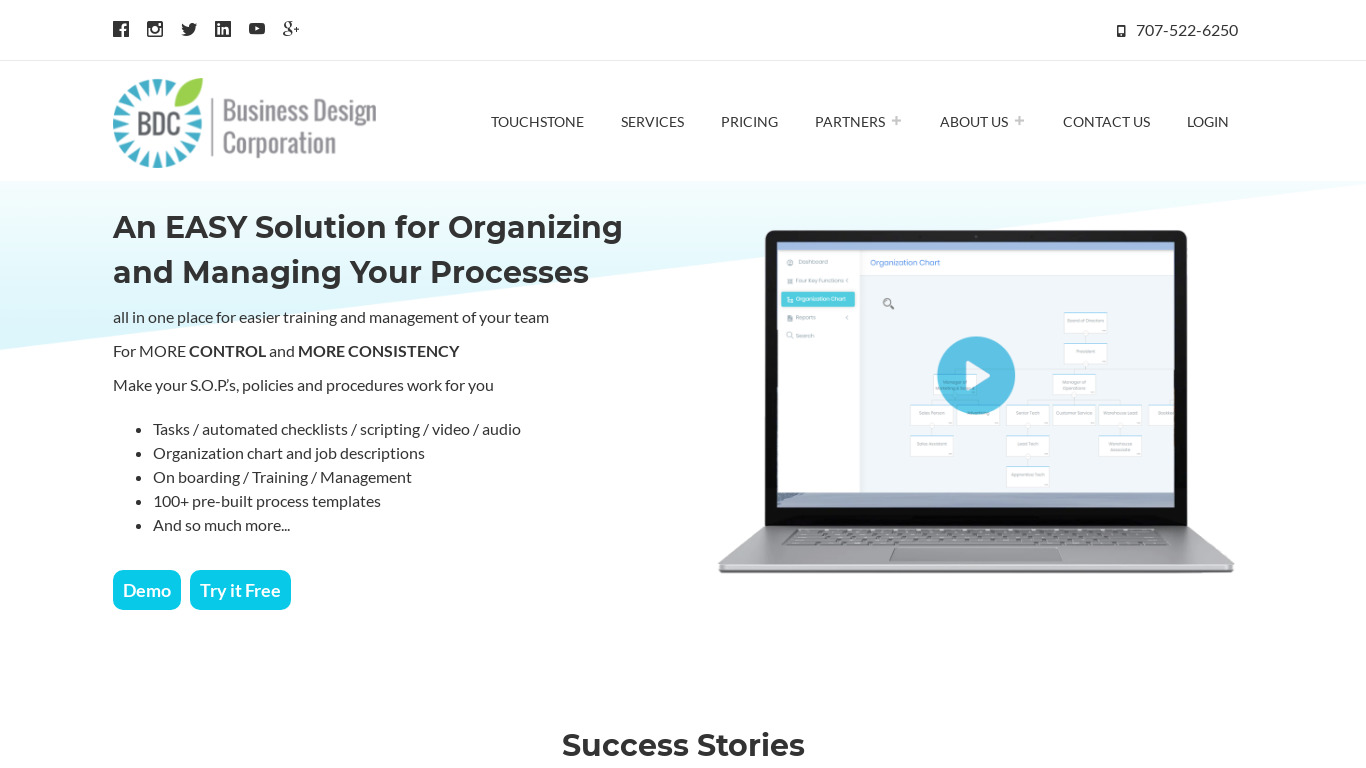 TouchStone Business System Landing page