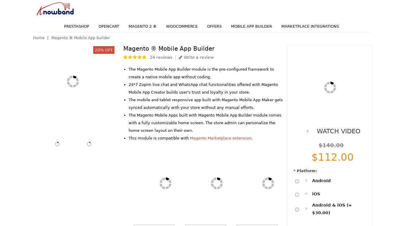 KnowBands Magento Mobile App Builder Landing page