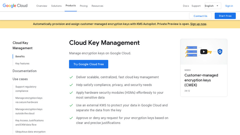 Cloud Key Management Service Landing Page
