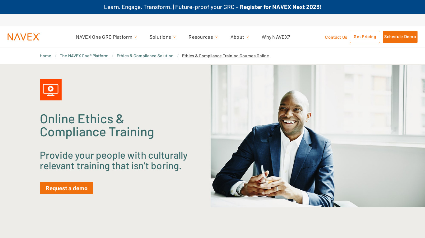 NAVEXEngage Online Training Landing page