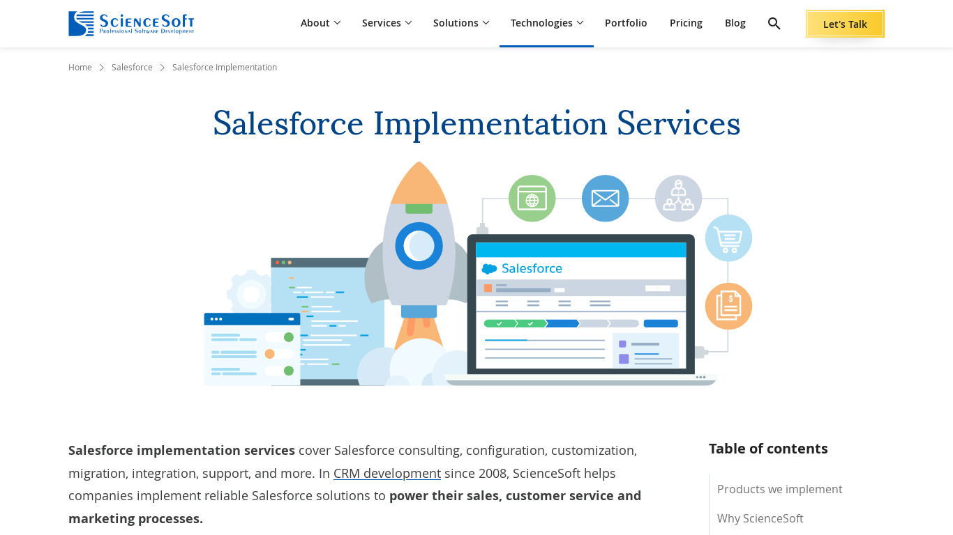 ScienceSoft Implementation Services Landing page