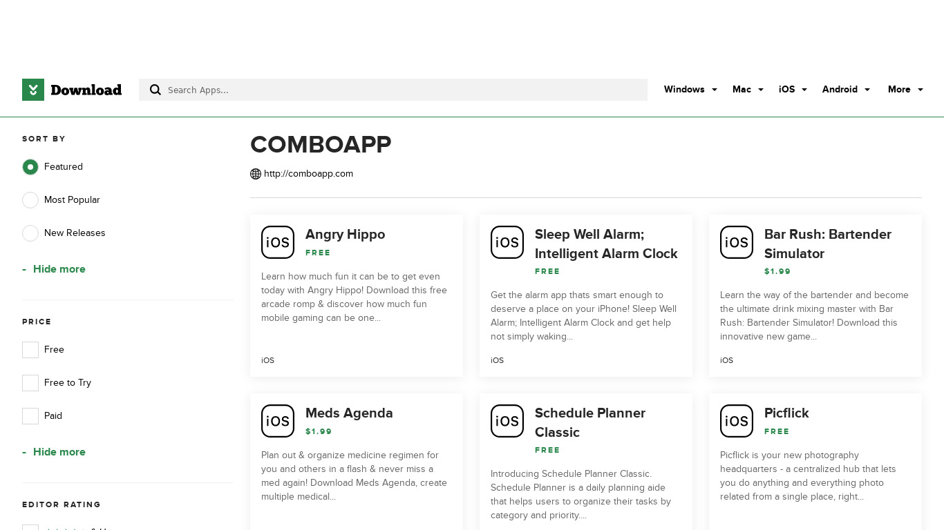 ComboApp Landing page