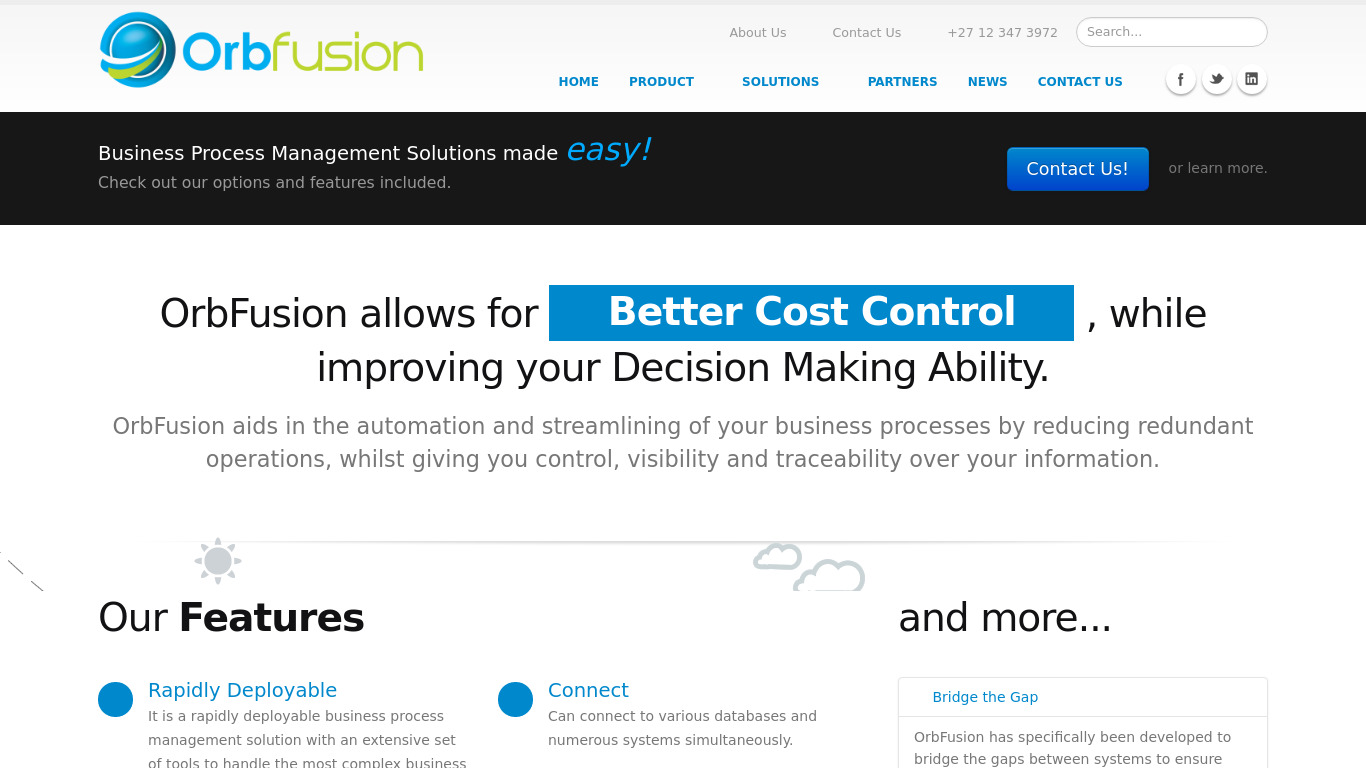 OrbFusion Landing page