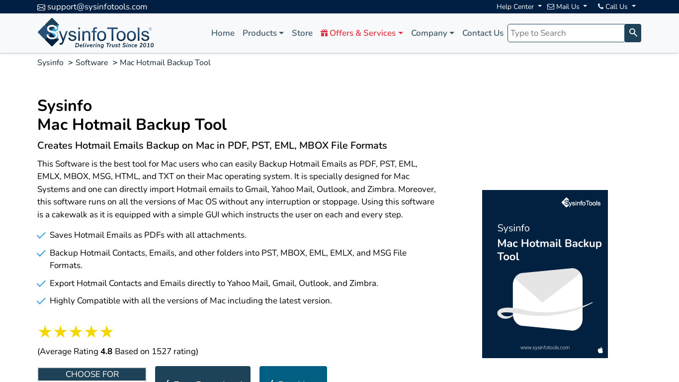 SysInfoTools Mac Hotmail Backup Landing page