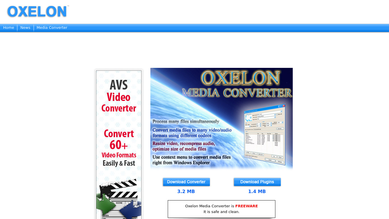 Oxelon Media Converter Landing page