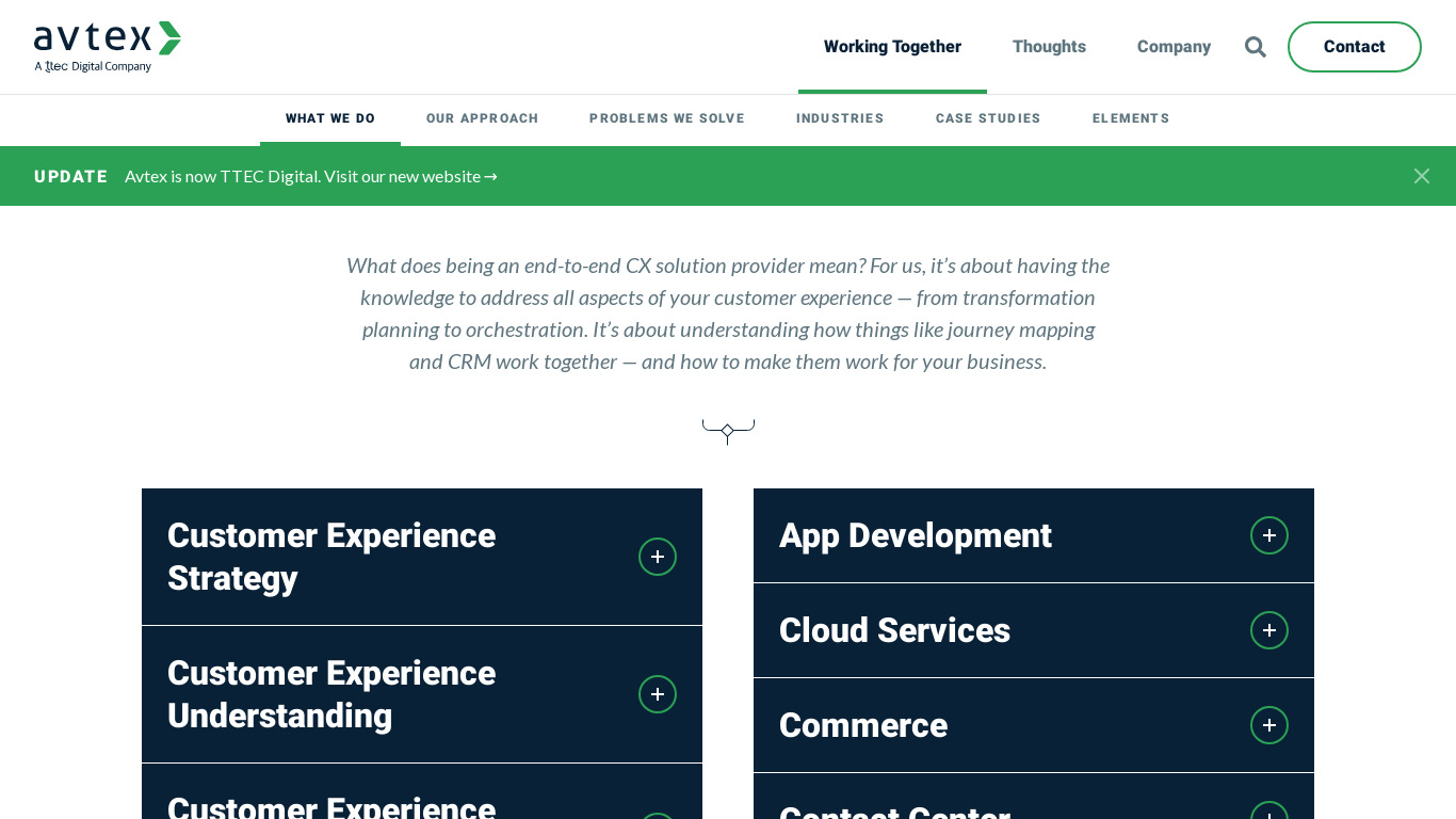 Avtex Implementation Services Landing page