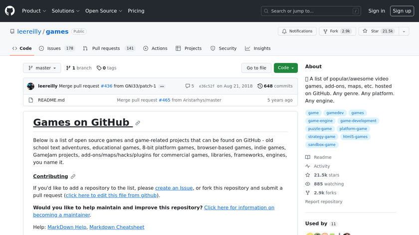 Games on GitHub Landing Page