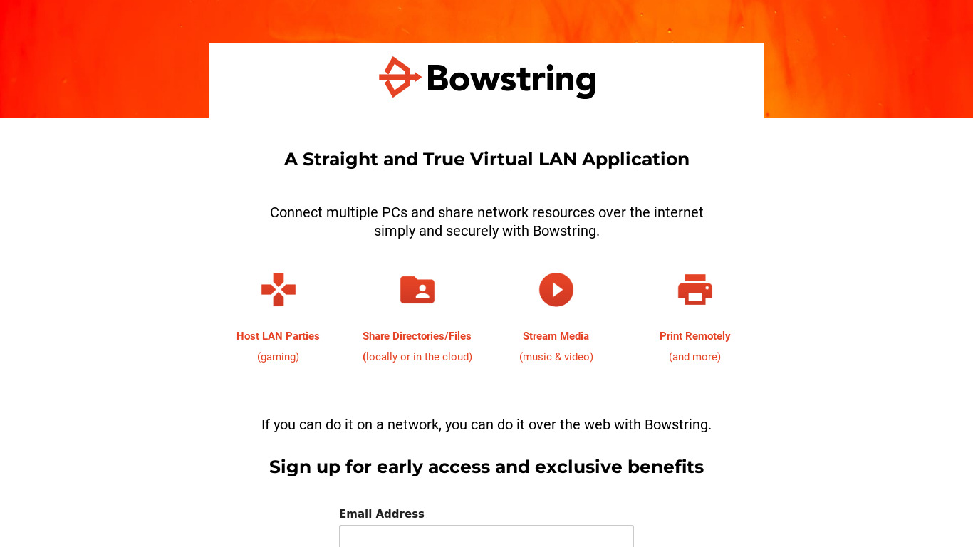 Bowstring Landing page