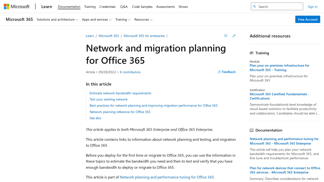 Office 365 Migration Planner Landing page