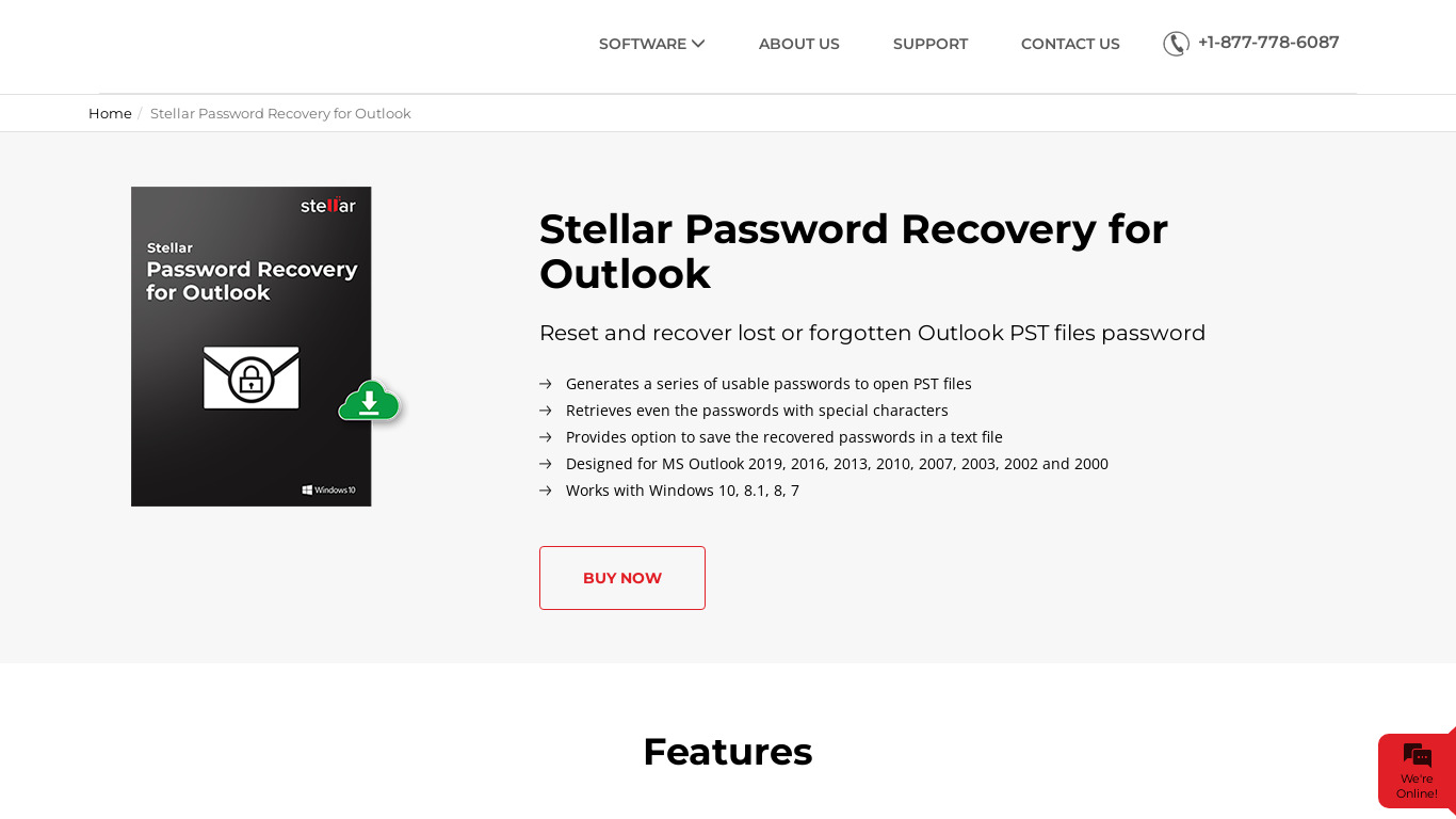 Stellar Phoenix Outlook Password Recovery Landing page