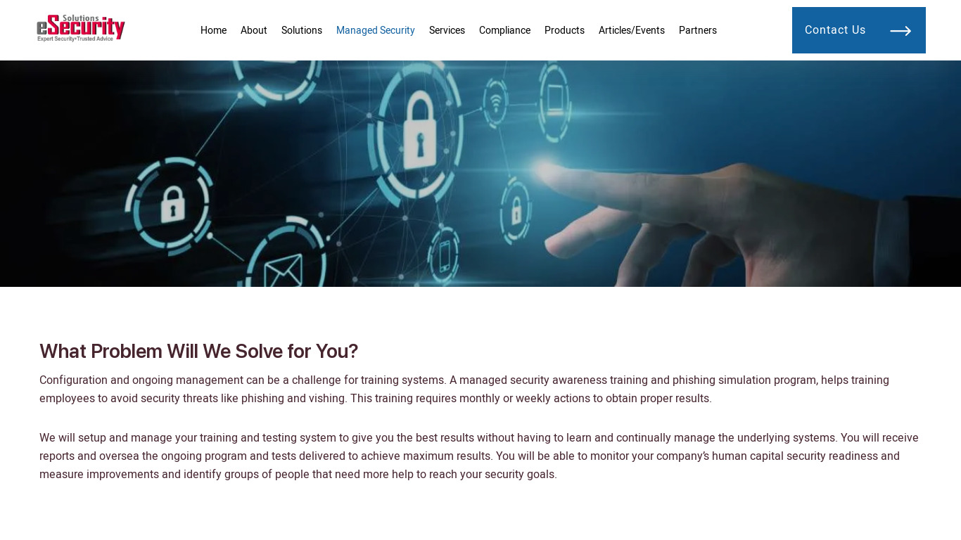 Managed Security Awareness Solution Landing page