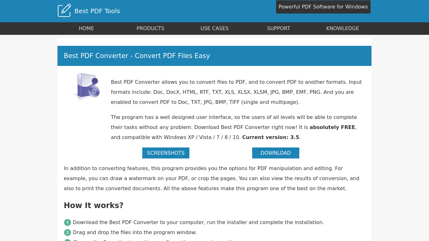 Best PDF Converter Landing page