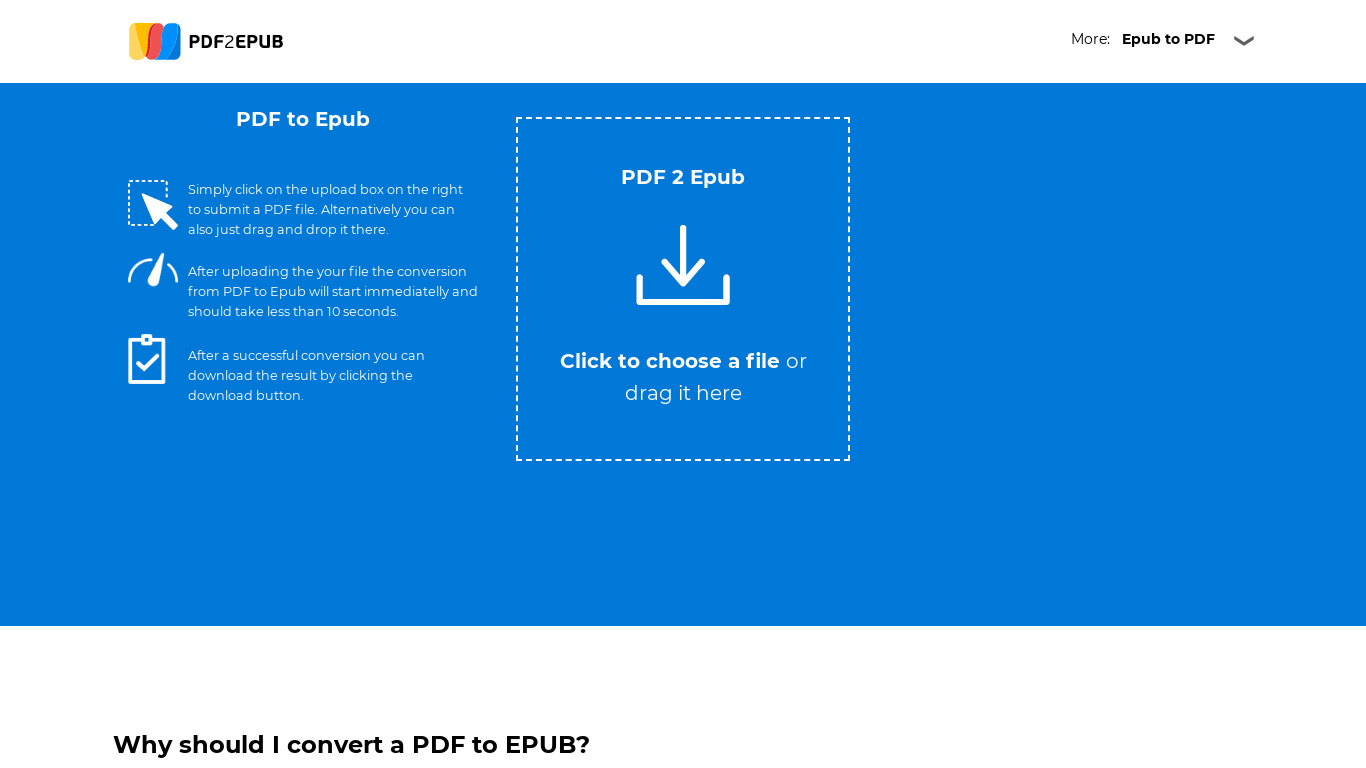 PDF 2 Epub Landing page