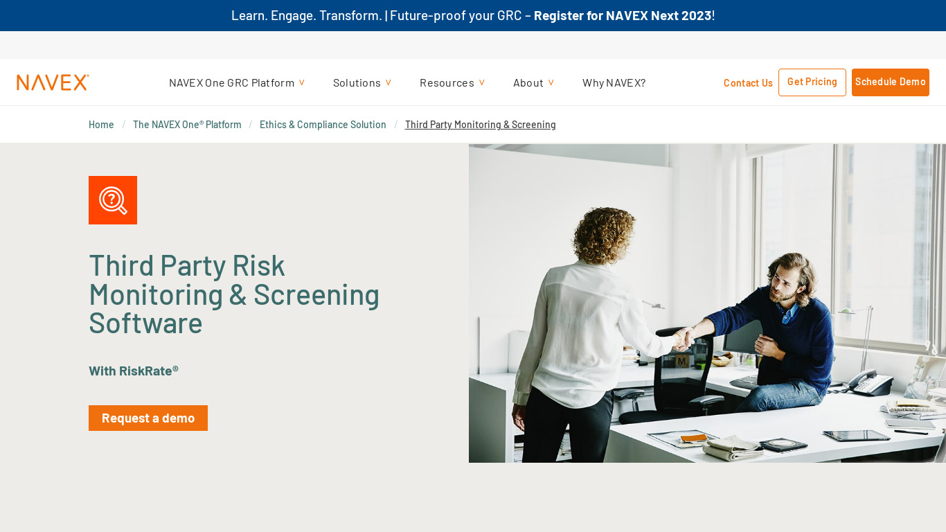 RiskRate Third Party Due Dillegence Landing page
