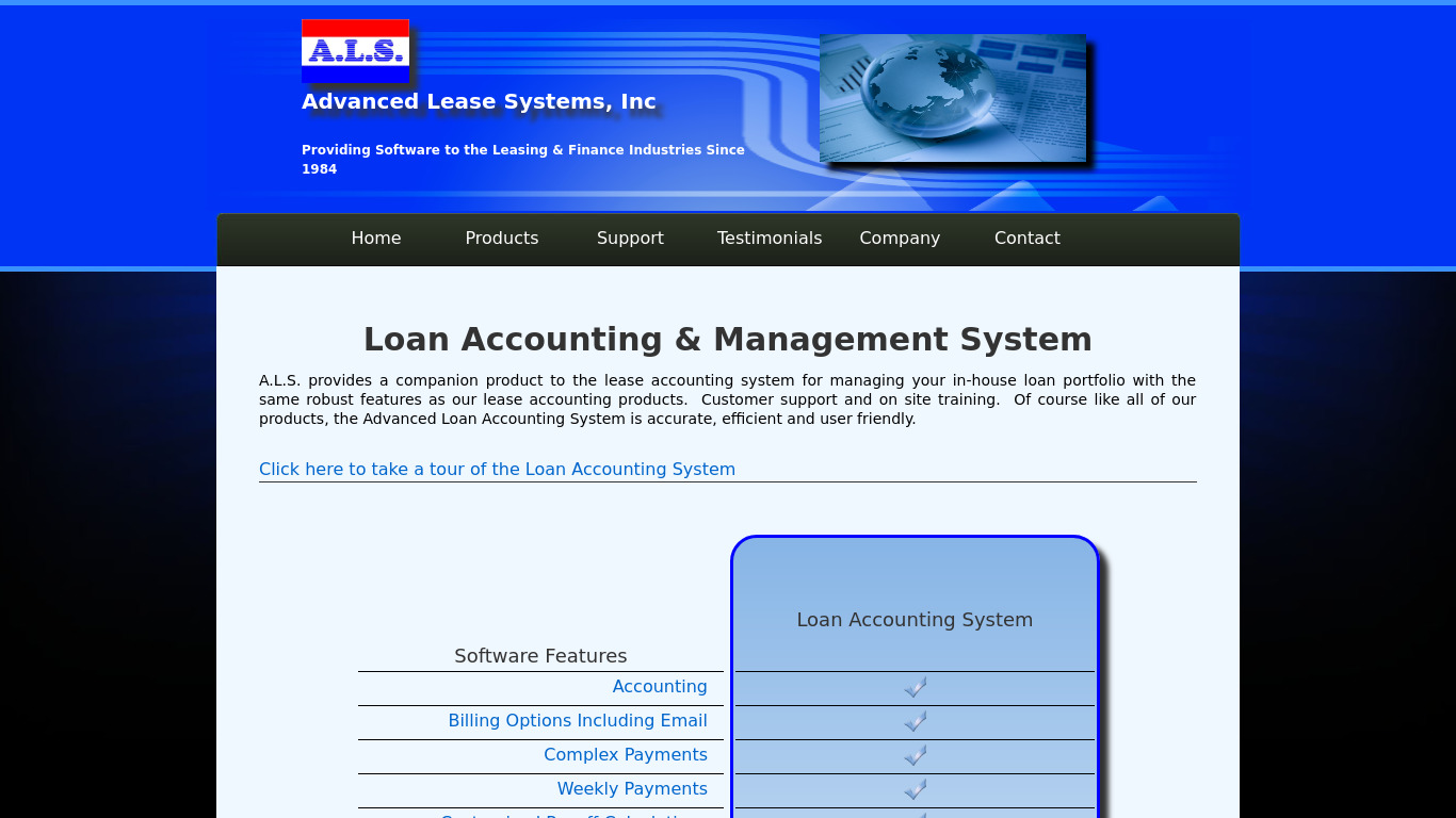 advancedlease.com Load Accounting System Landing page