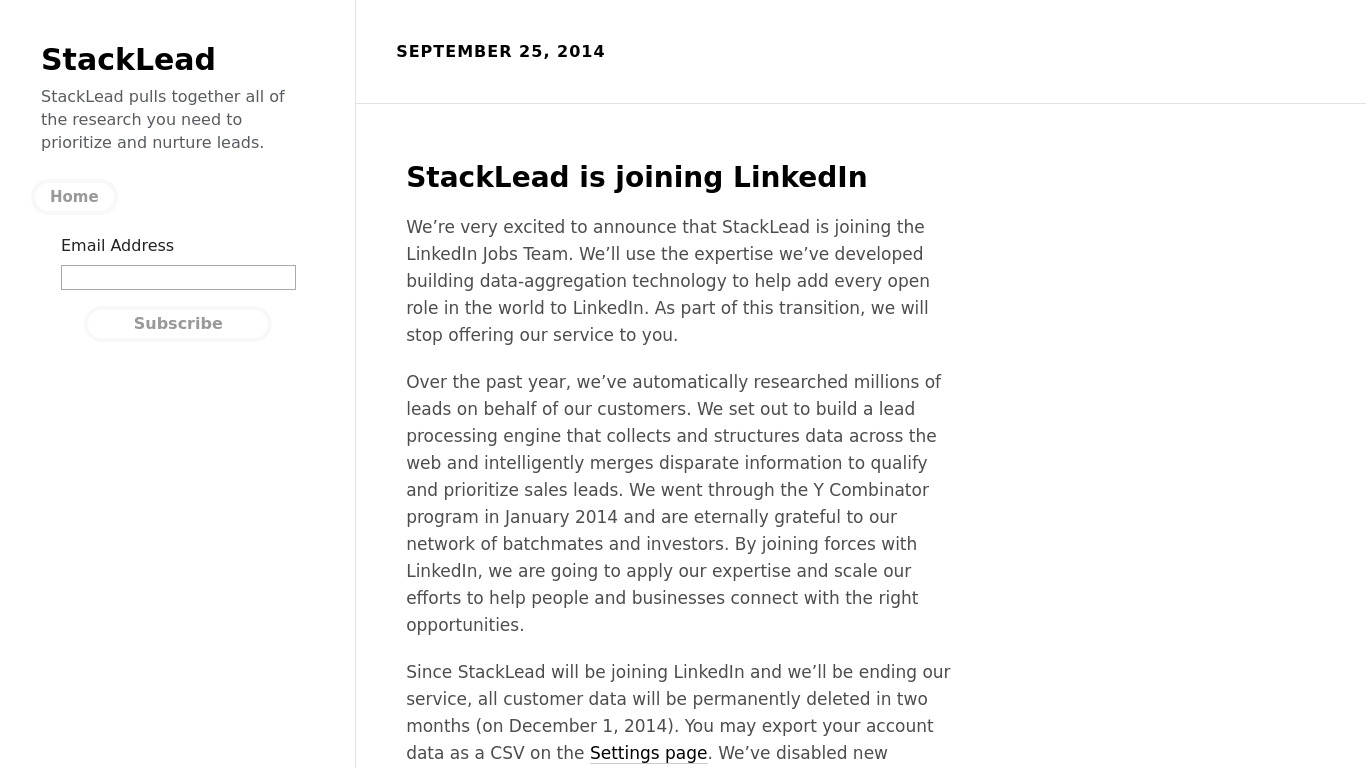 StackLead Landing page