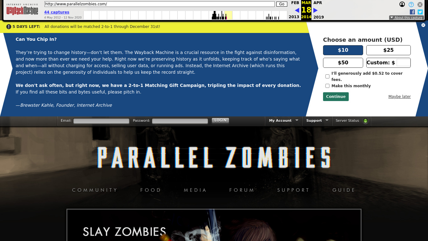 Parallel Zombies Landing page