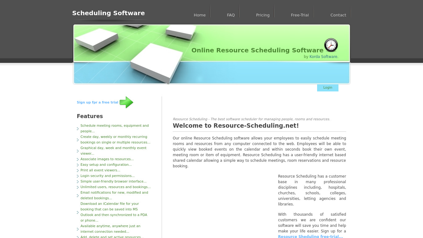 Resource Scheduling Landing page