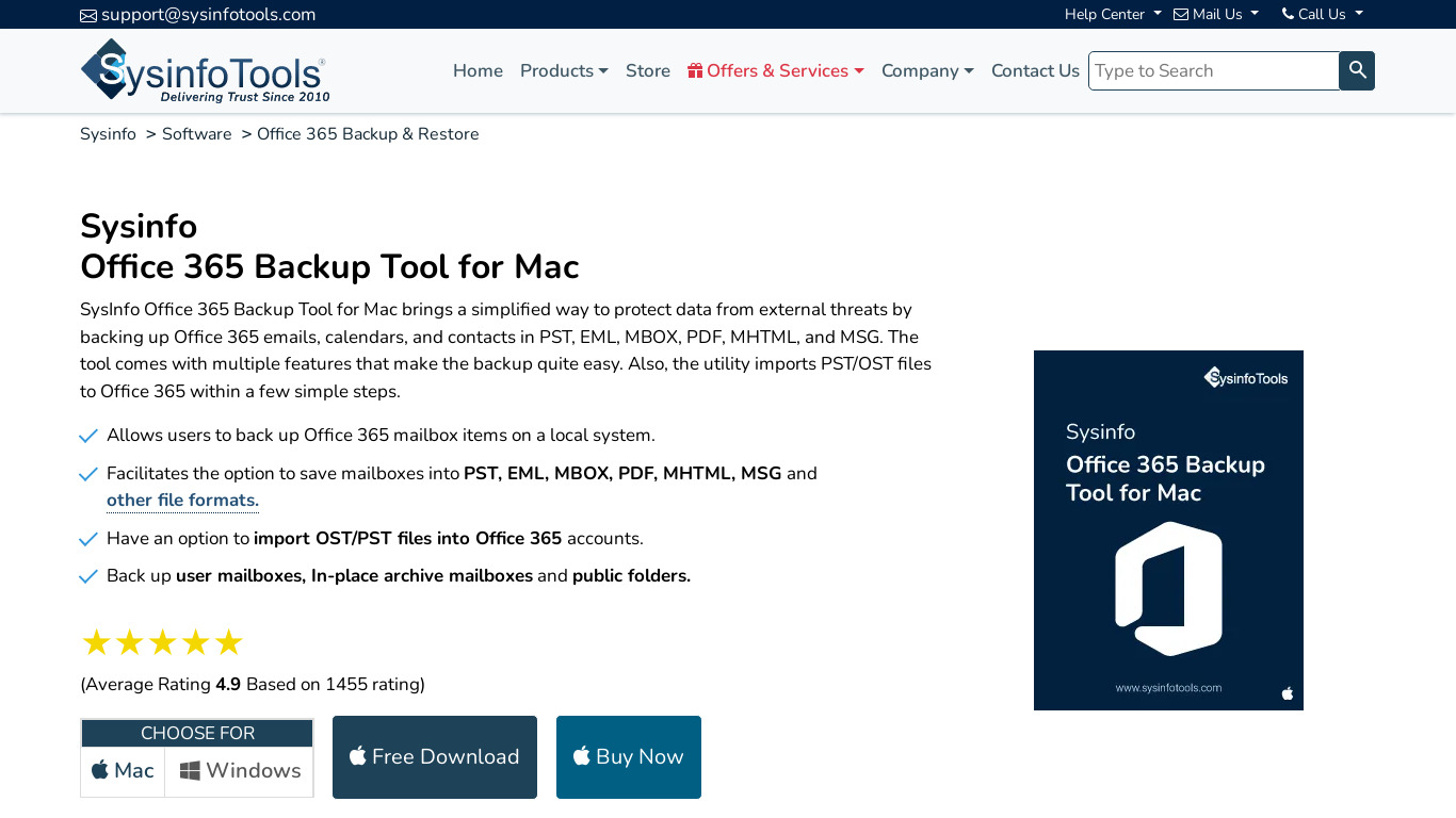 SysInfoTools Office365 Backup for Mac Landing page
