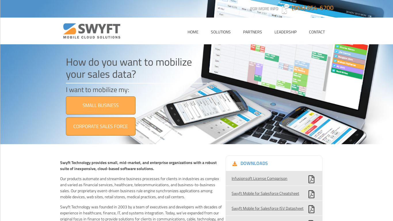 Swyft Mobile Landing page