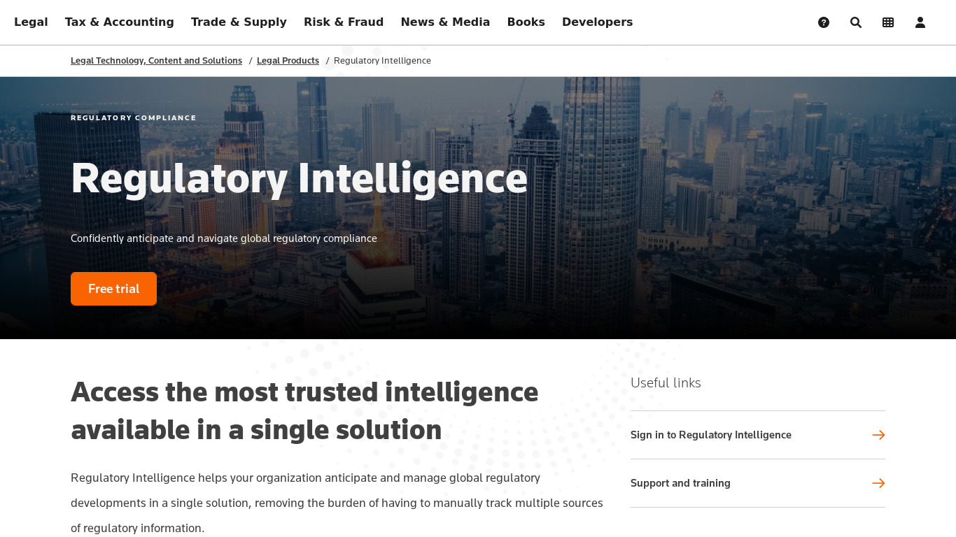 Thomson Reuters Regulatory Intelligence Landing page