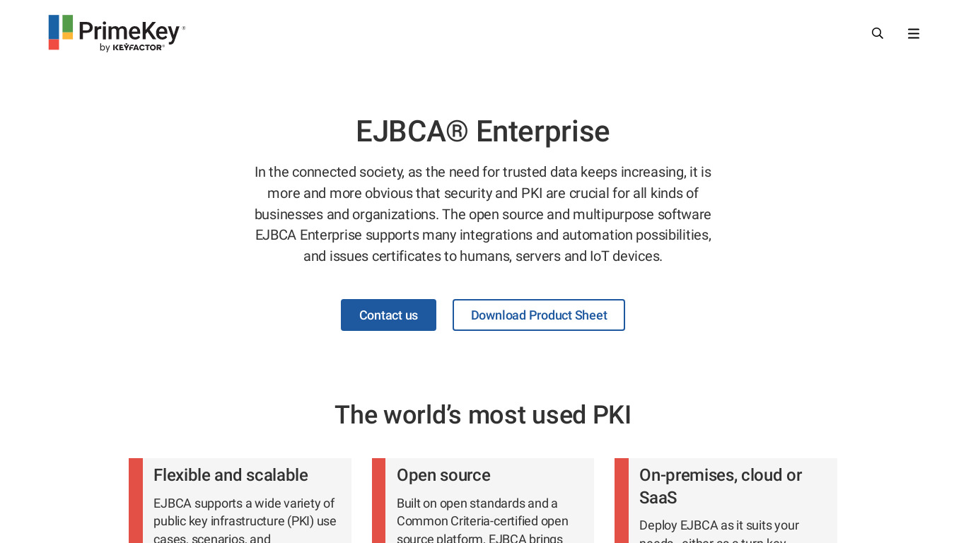 EJBCA Enterprise Landing page