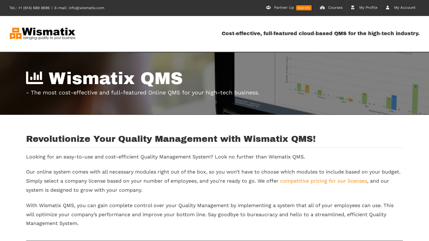 Wismatix QMS Landing page