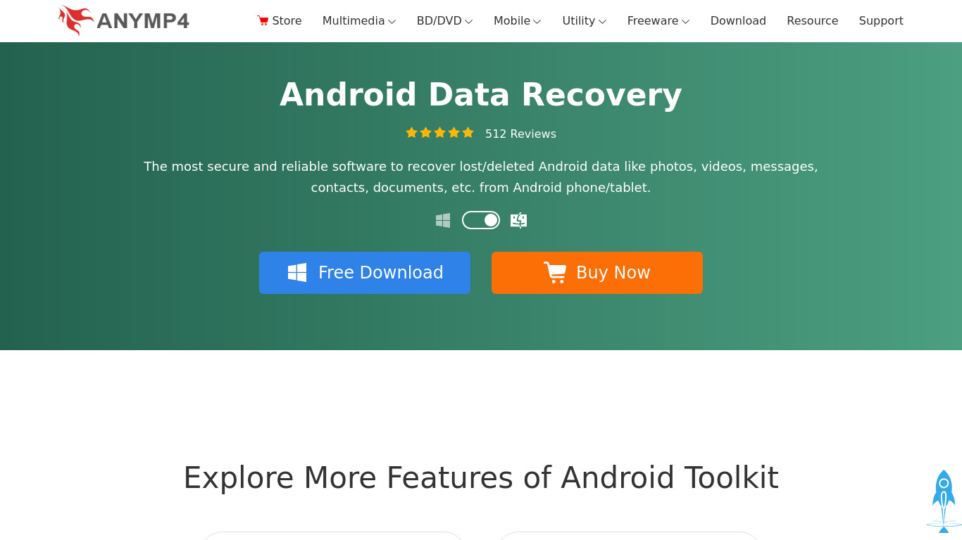 Android Data Recovery by AnyMP4 Landing page