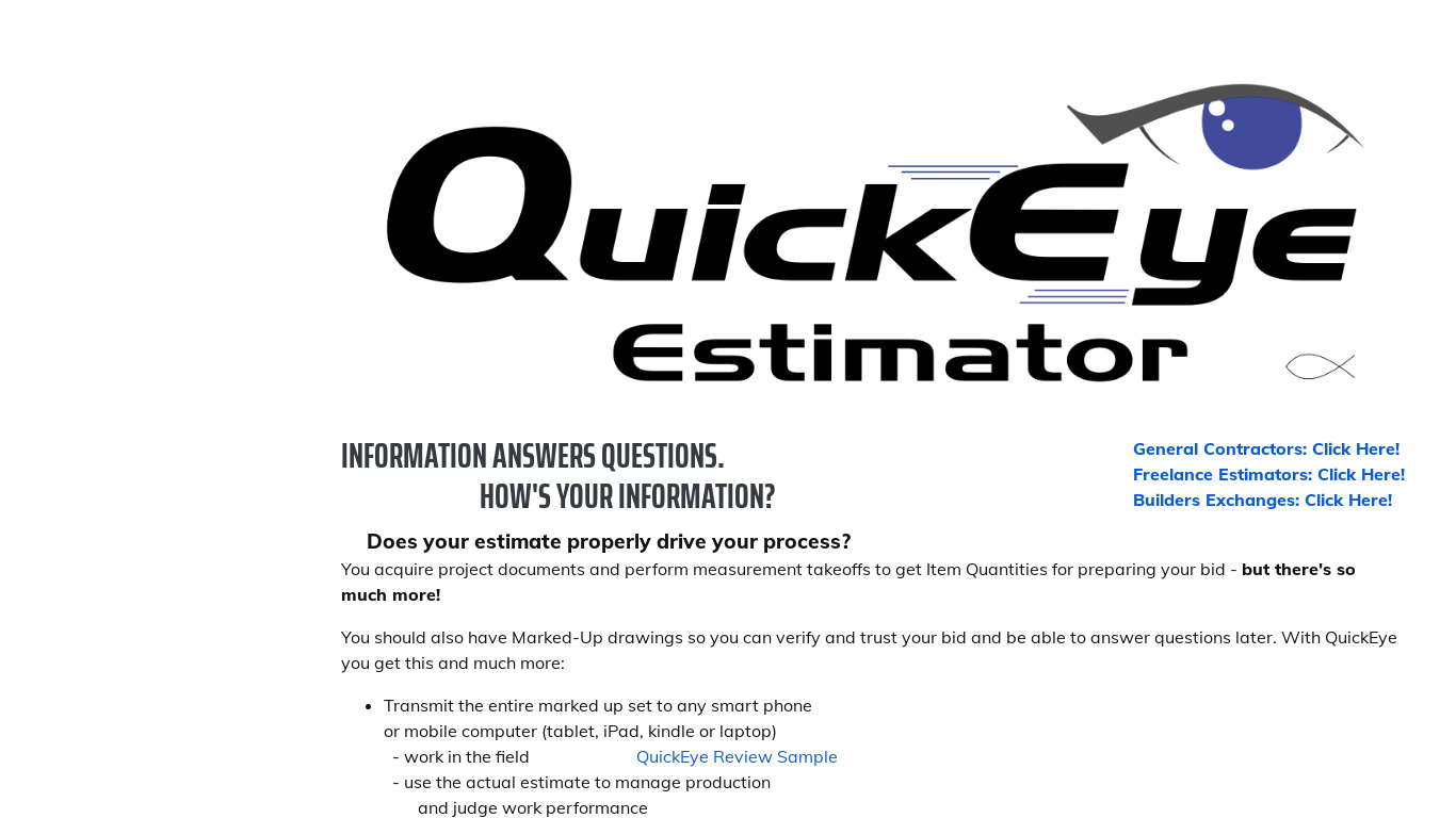 QuickEye Estimator Landing page