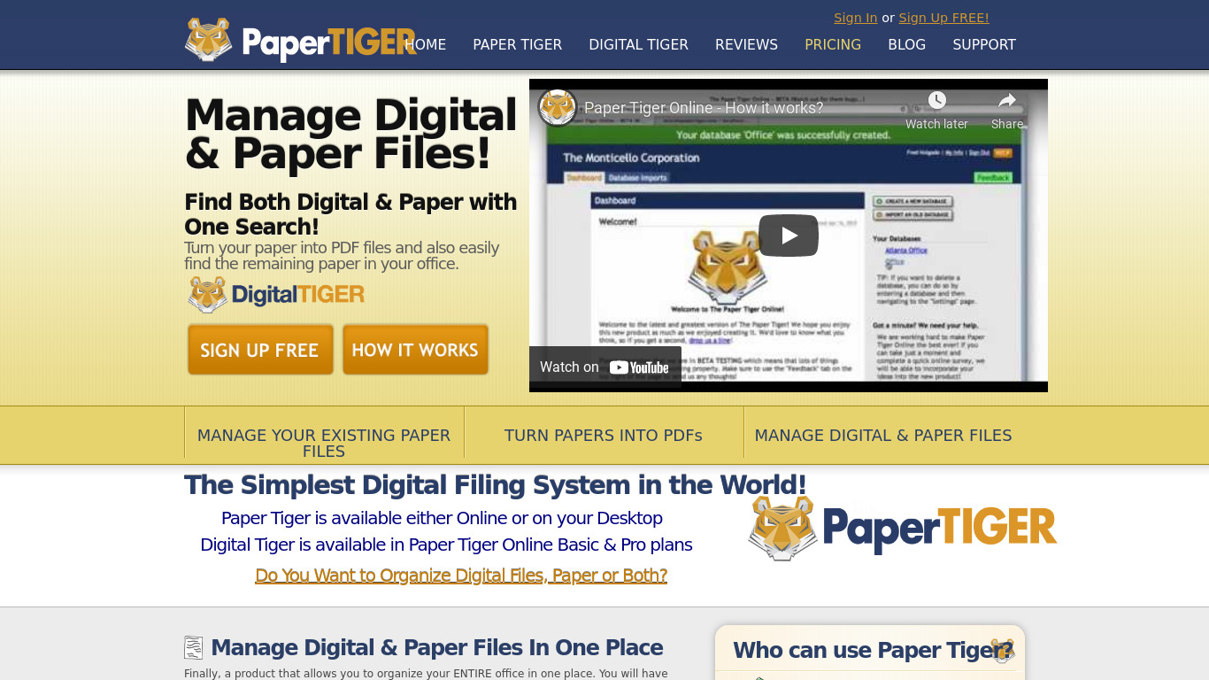 Paper Tiger Landing page