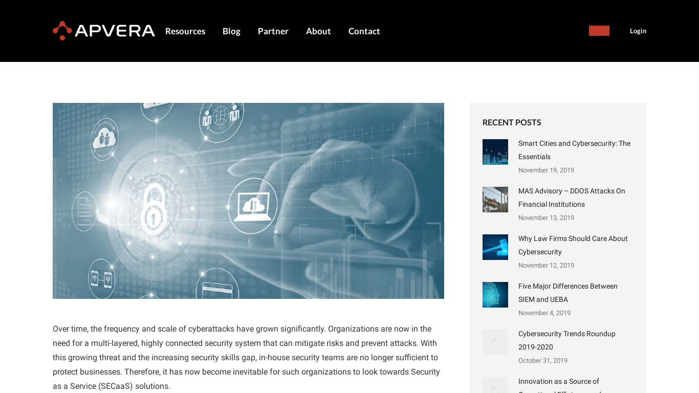 Apvera Managed Security Services Landing page