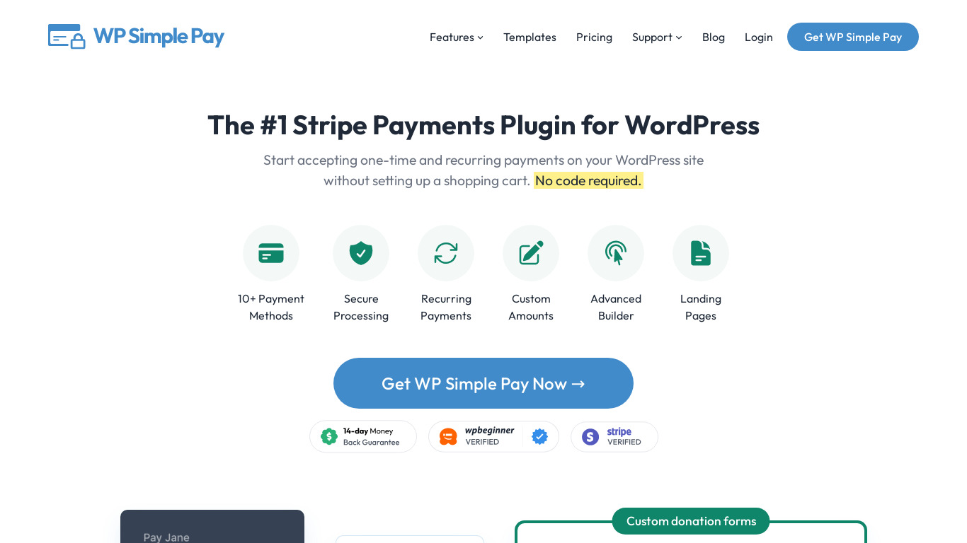 WP Simple Pay Landing page