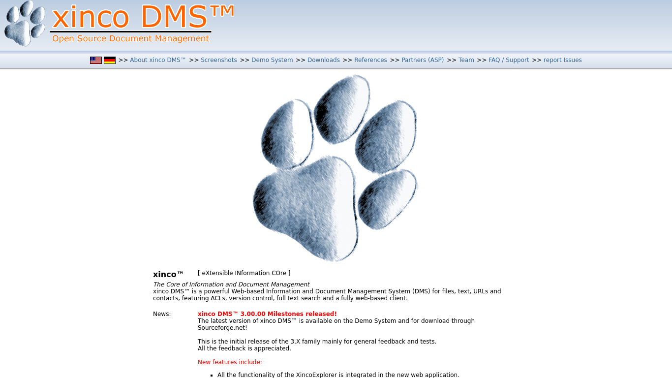 xinco DMS Landing page