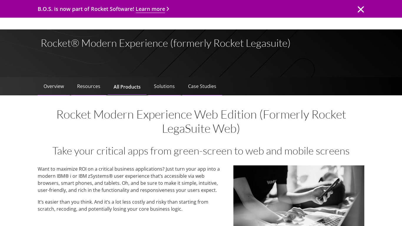 Rocket LegaSuite Web Landing page
