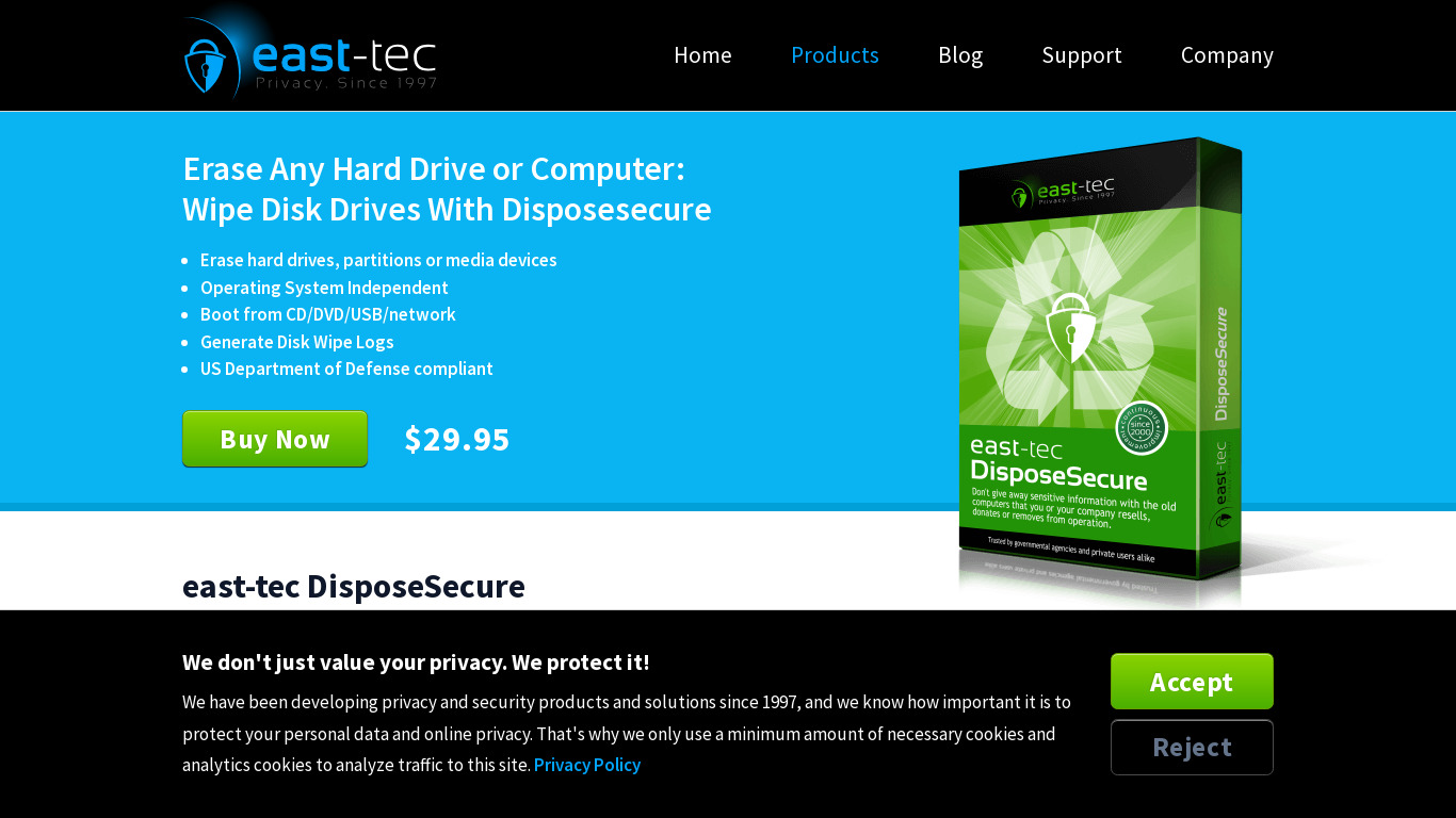 east-tec DisposeSecure Landing page