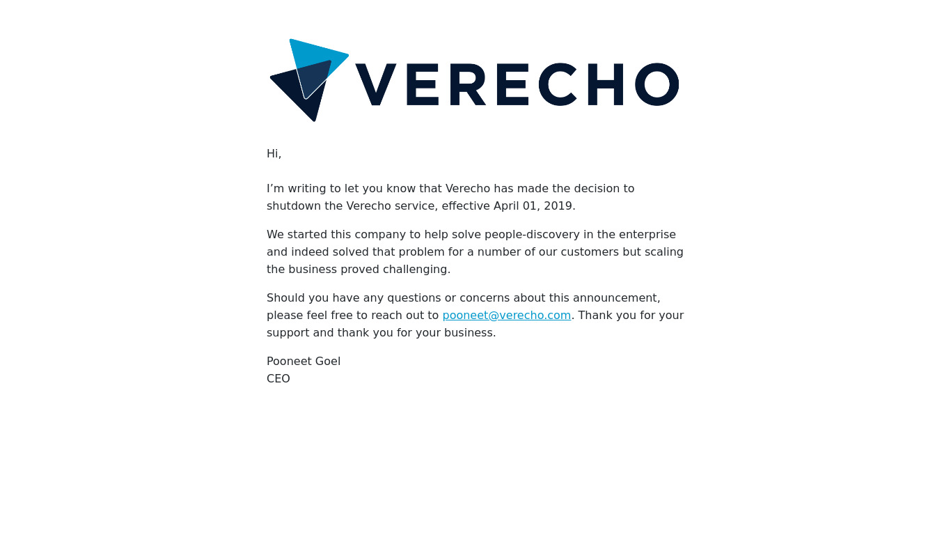 Verecho Landing page