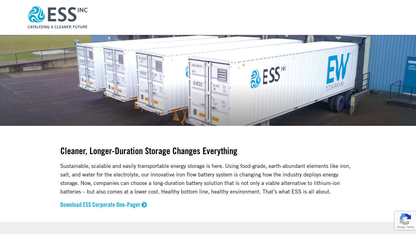 ESS Energy Warehouse Landing page