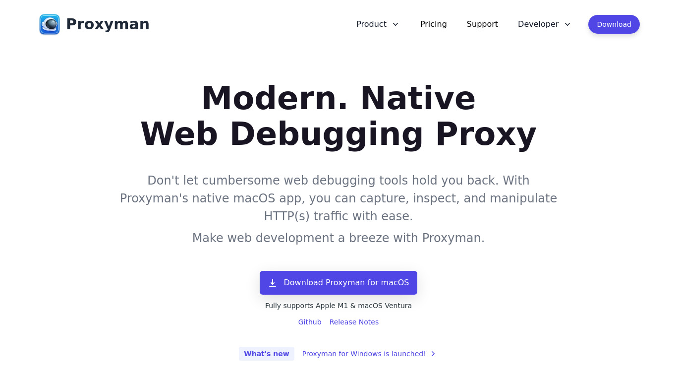 Proxyman.io Landing page