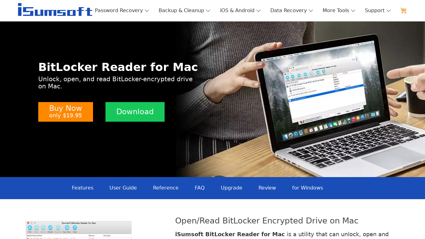 iSumsoft BitLocker Reader for Mac Landing page