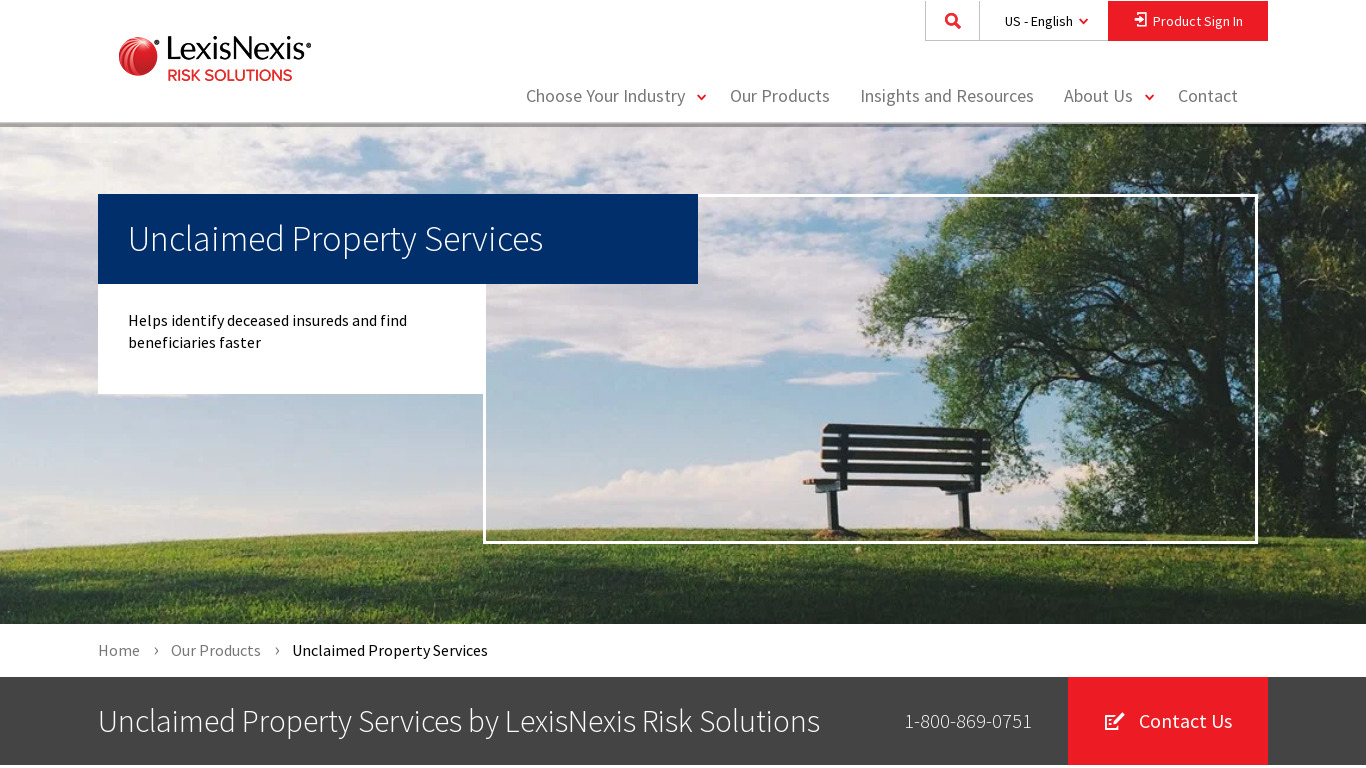 LexisNexis Unclaimed Property Services Landing page