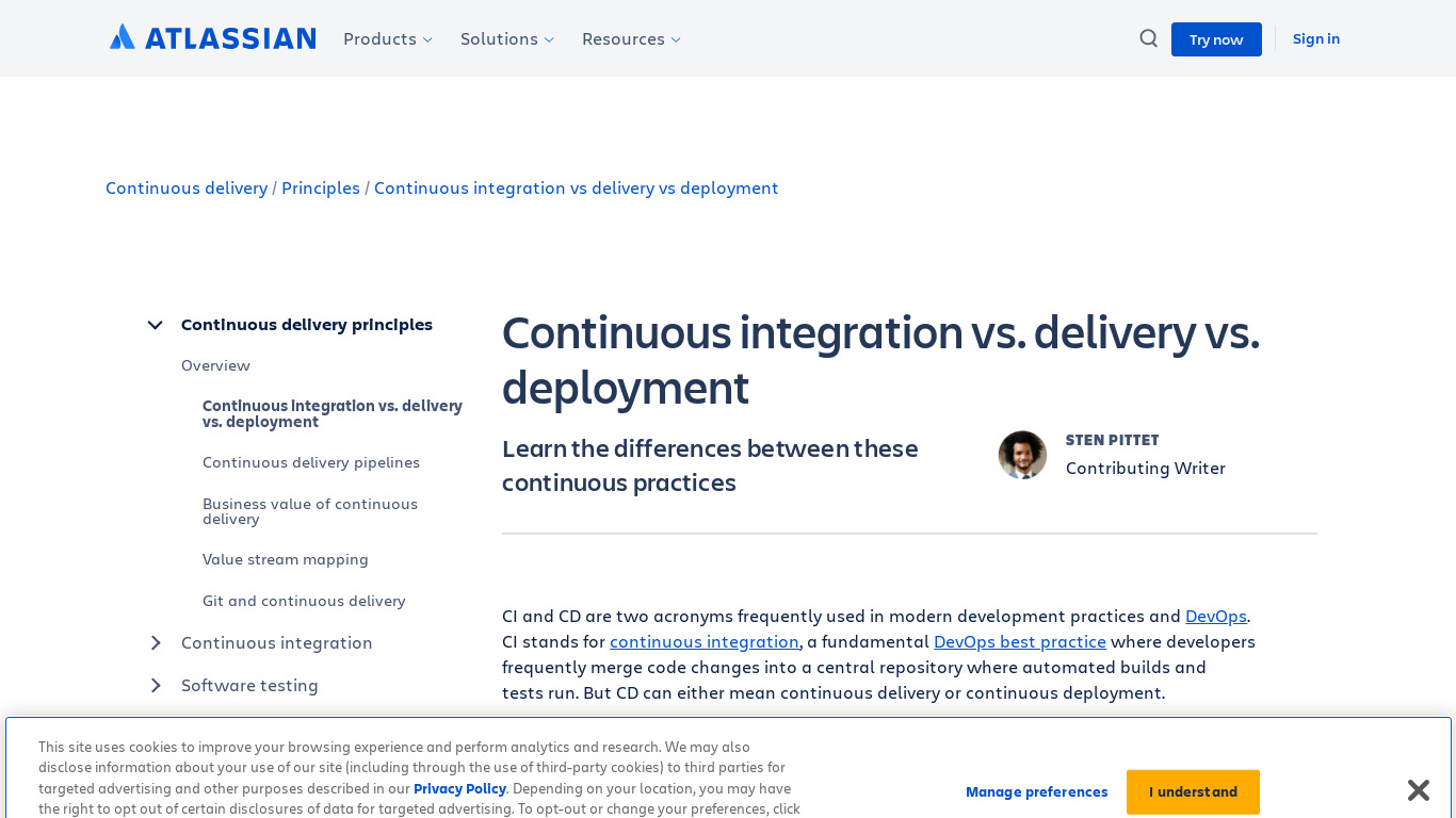 Continuous Integration and Delivery Landing page
