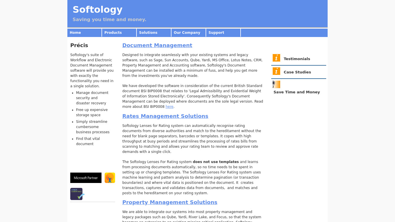 SOFTOLOGY Document Management Landing page