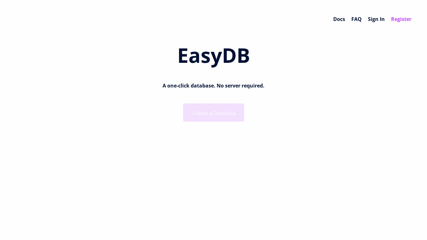EasyDB Landing page