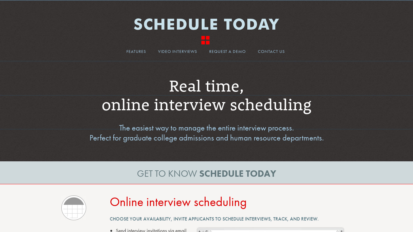 Schedule Today Landing page