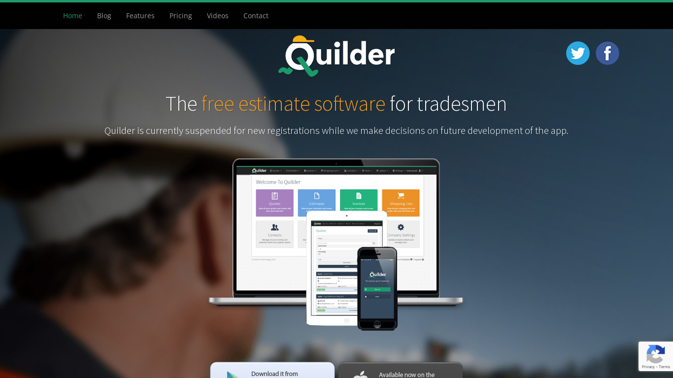 Quilder Landing page