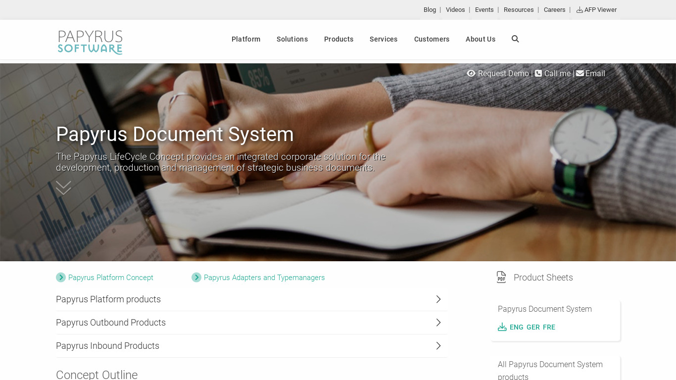 Papyrus Document System Landing page