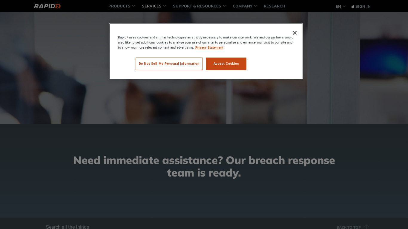 Rapid7 Security Services Landing page