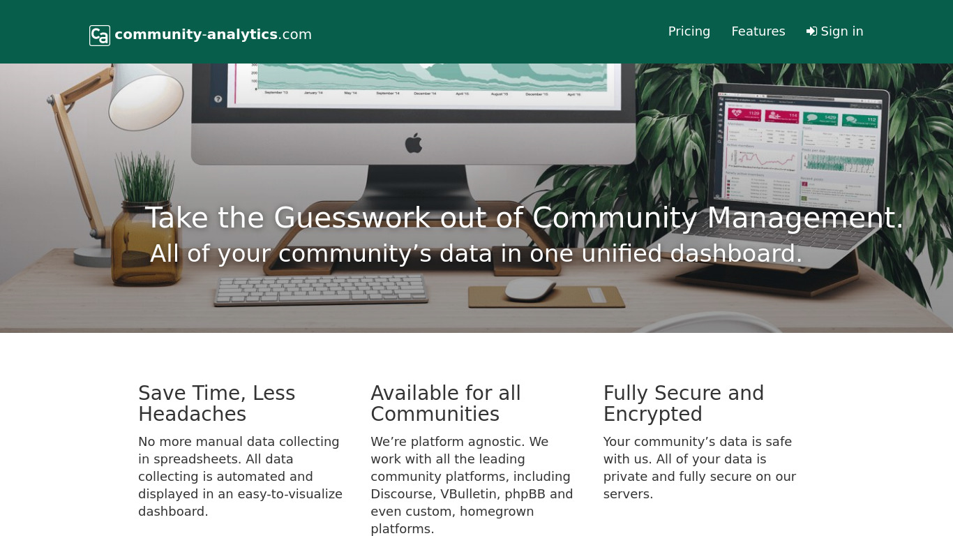 Community Analytics Landing page