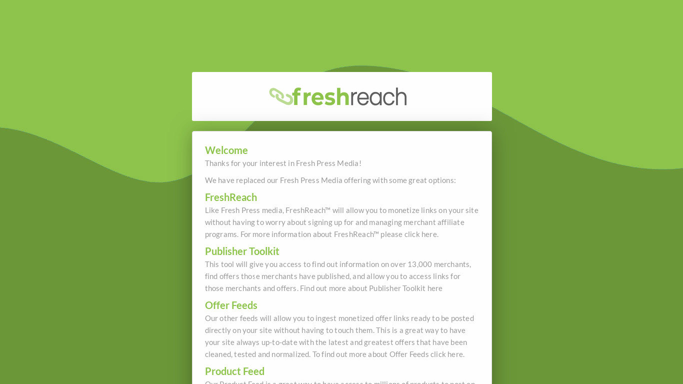 Fresh Press Media Marketplace Landing page