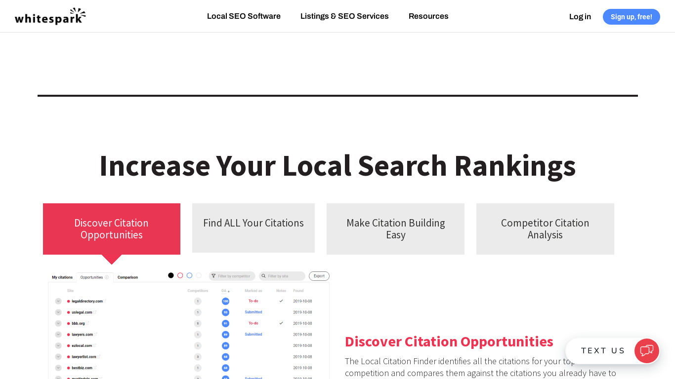 Whitespark Local Citation Finder Landing page